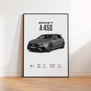 Car Poster Mercedes AMG A45S, car poster print, classic car wall art, automotive decor, vintage car poster, custom car portrait