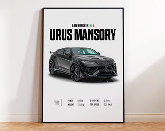 Car Poster Lamborghini Urus Mansory, car poster print, classic car wall art, automotive decor, vintage car poster, custom car portrait