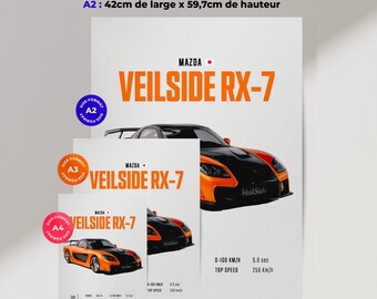 Car Poster Mazda Veilside RX-7, Car Poster Print, Classic Car Wall