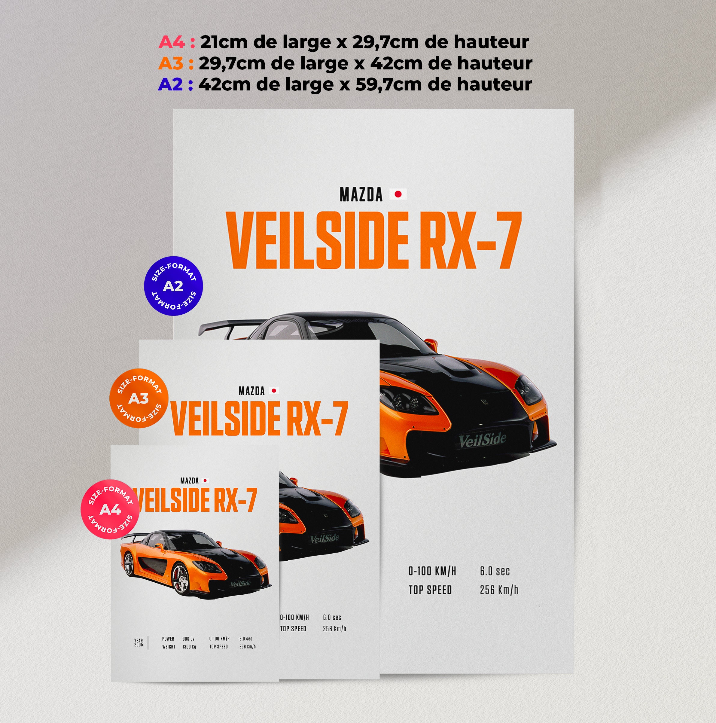 Car Poster Mazda Veilside RX-7, Car Poster Print, Classic Car Wall