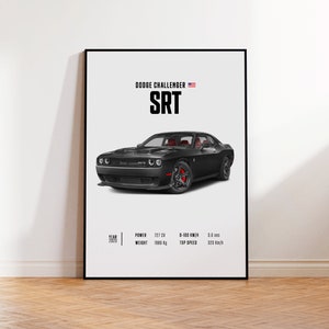 Car Poster Dodge Challenger SRT, car poster print, classic car wall art, automotive decor, vintage car poster, custom car portrait