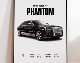 Car Poster Rolls Royce Phantom, car poster print, classic car wall art, automotive decor, vintage car poster, custom car portrait