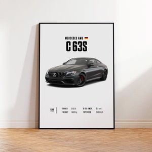 Car Poster Mercdes AMG C63S, car poster print, classic car wall art, automotive decor, vintage car poster, custom car portrait