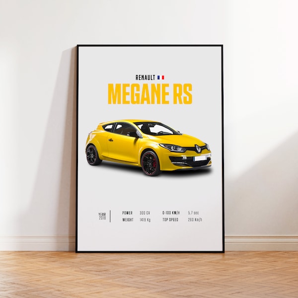 Car Poster Renault Megane RS, car poster print, classic car wall art, automotive decor, vintage car poster, custom car portrait