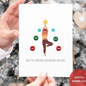 Carte de Noël yoga, imprimable, carte de vœux, cadeaux yoga, téléchargement immédiat, cadeau pour elle, téléchargement PDF, cadeau de Noël, cadeau amis