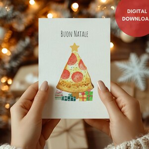 Kerstwenskaart, afdrukbare kerst, Italiaans, Buon Natale, Pizza Lover, instant download, geschenken, A7-envelopsjabloon
