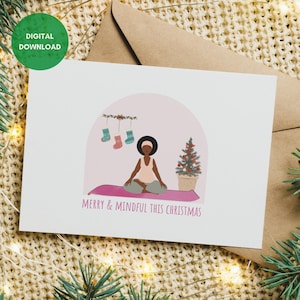 Yoga Christmas Card, Printable, Yoga Lover Gift, Christmas Gift, Instant Download, Holiday Card, Friends Gift, Half Lotus Pose
