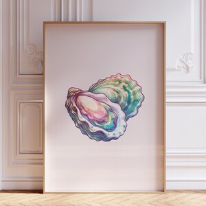 Impression d'art mural pastel coquille d'huîtres, téléchargement numérique, décoration de salle de bain, impression d'art mural maison de plage côtière, décoration de dortoir, cadeau pour elle
