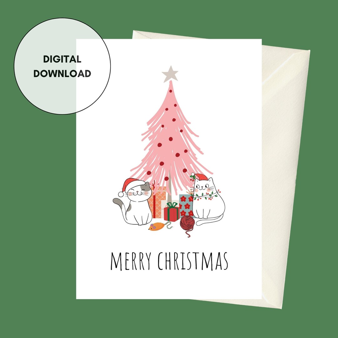Christmas Card, Printable, Cat Lovers, Christmas Gift, Gifts for Friend ...