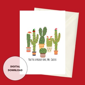 Biglietto di Natale stampabile, biglietto di cactus, Grinch, Grinchmas, download immediato, regalo per amico, regalo di Natale, regalo per coinquilino, modello di busta A7