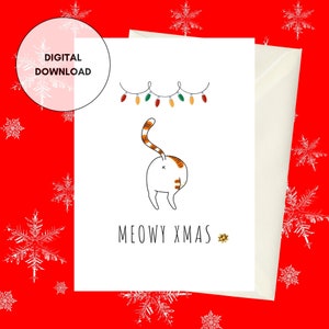 Biglietto di Natale, stampabile, festa dei gatti, umorismo sui gatti, biglietto con illustrazione di gatti fai da te, download digitale, regalo per amanti dei gatti, regalo per amici, regalo per coinquilini