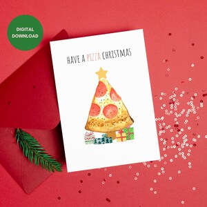 Weihnachtskarte, bedruckbar, Pizza, sofortiger Download, Geschenke für Freund, Weihnachtskarte, Feinschmecker, Weihnachtsgeschenk, Freunde Geschenk, Pizza-Liebhaber-Geschenk