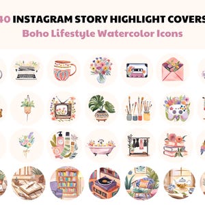 40 Boho Lifestyle Instagram Highlight Cover Icons, Instant Download, iOS App Icons, Gift For Her, iPhone Widgets, Bohemian Icons