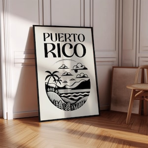 Puerto Rico Wall Art Print, Digital Download, Puerto Rican Poster, Retro Travel Art, Vintage Art, Minimalist Wall Art, Printable Wall Art