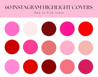 60 Pink To Red Instagram Highlight Covers, Aesthetic Pink Icons For Instagram Branding, IG Story Icons, Iphone Icons, Social Media Buttons