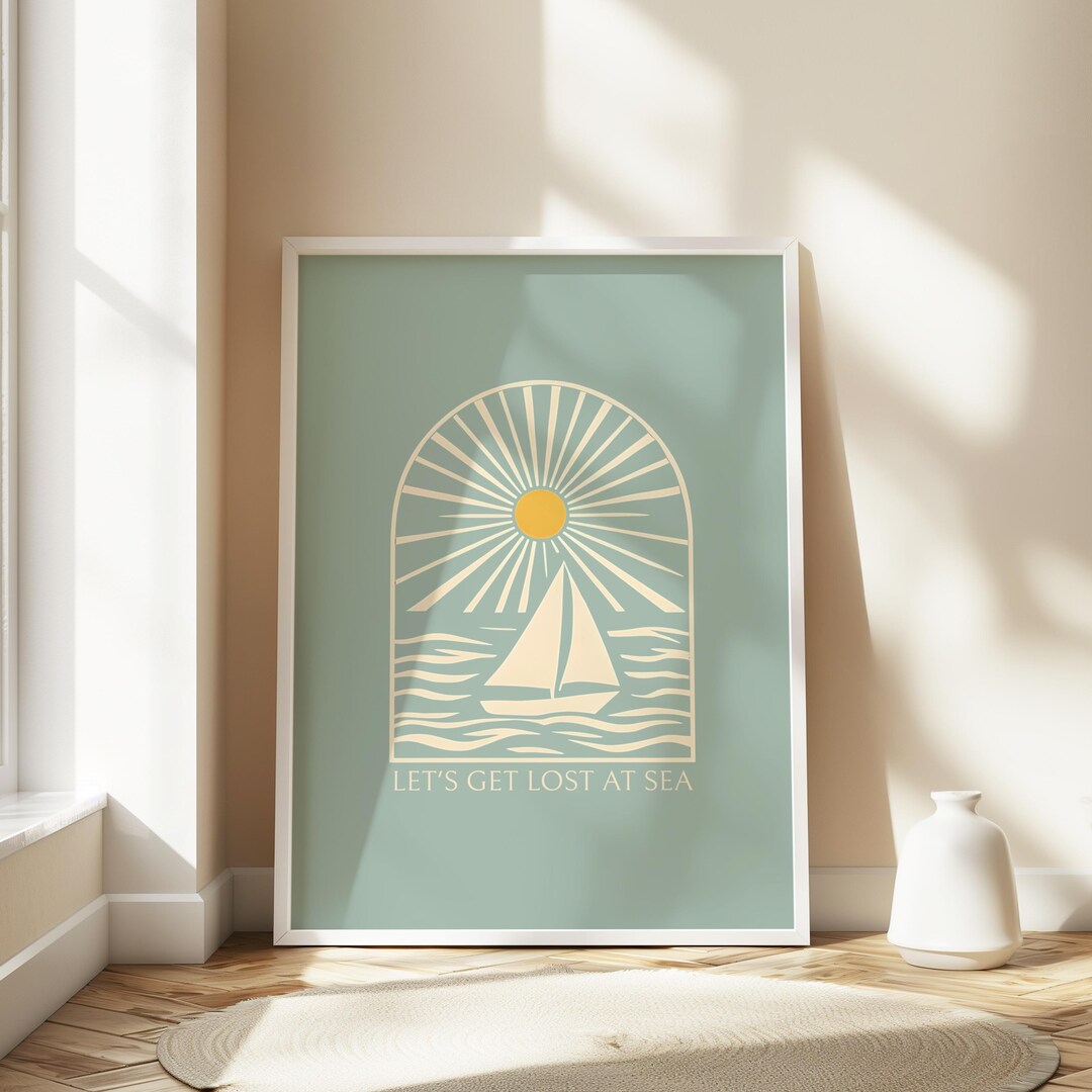 Nautical Sailboat Wall Art Print, Printable Coastal Boat Poster, Lake ...