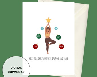 Yoga Christmas Card, Printable, Holiday Card, Yoga Tree Pose, Instant Download, Gift for Her, PDF Download, A7 Envelope Template