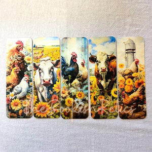 Farm animal bookmarks, cow bookmark, chickens book marks, animal book marks