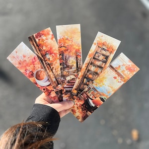 Autumn bookmarks, fall book marks, coffee bookmark, bookshelf bookmark