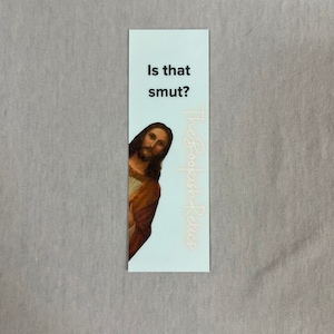 Funny Bookmark For Adults - Peeking Jesus “Is That Smut?” Humor Bookmark With Tassel, PVC, 6x3 Inches