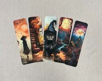 Witchy bookmarks, library bookmark, cat book mark, landscape bookmark, spooky