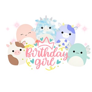 Cute Squish Birthday Girl PNG, Kawaii Squish Birthday SVG, Kawaii SVG, Squish Sticker Sublimation Clipart, Cow Squish