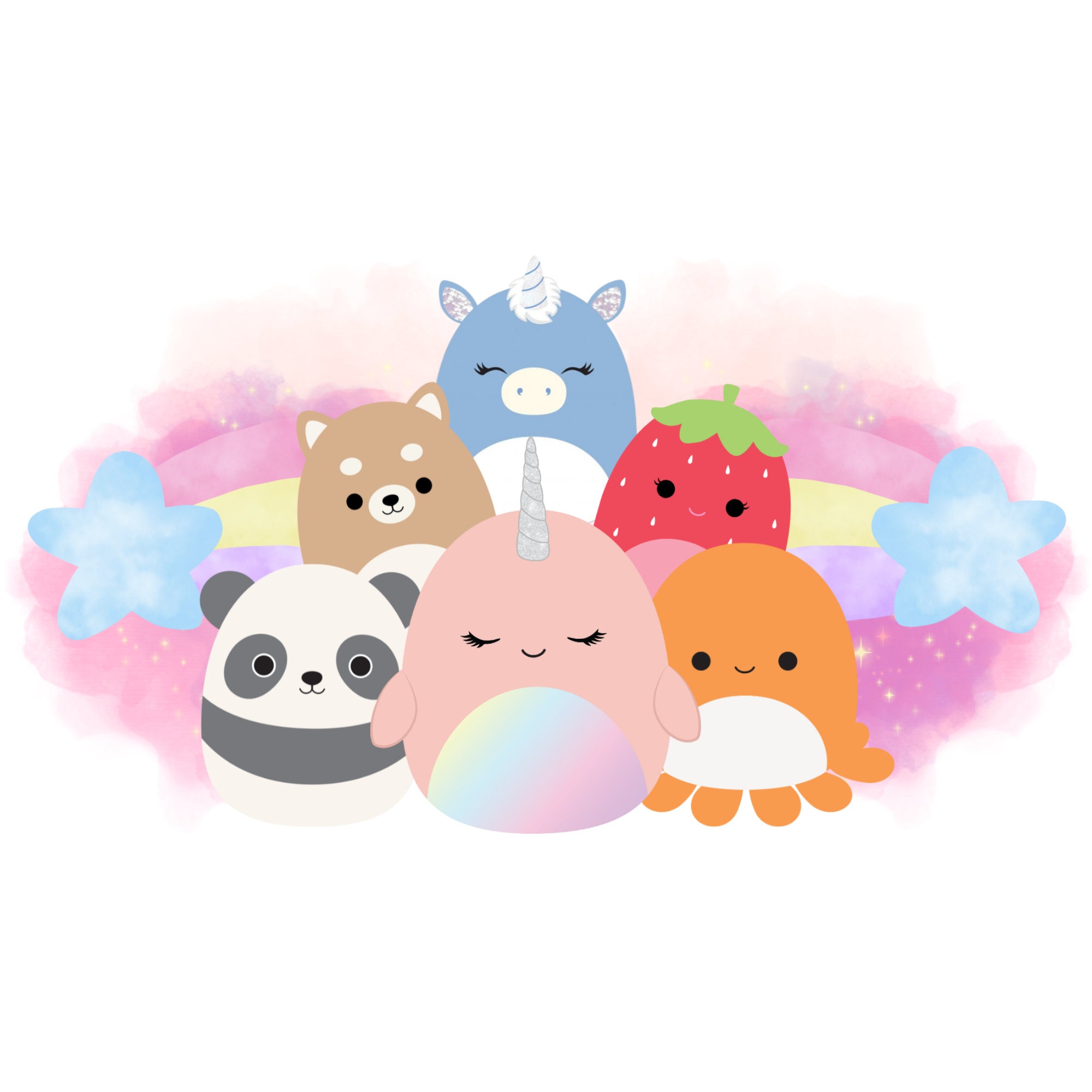Squish SVG, Kawaii Characters SVG, Squish and Friends PNG, Cute Unicorn, Octopus, Dog Squish Sticker Sublimation Clipart