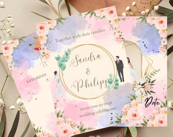 Blush Pink Floral Save The Date Invitation Template (Digital Download)