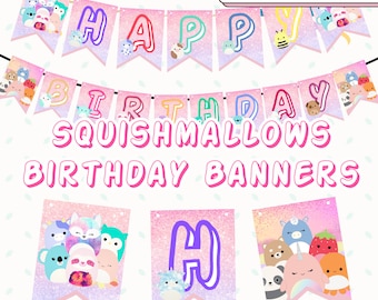 Squish Birthday Banners, Birthday Decoration, Squish Girls Birthday, Alphabet and Number Birthday Banners, Squishy Party Banners