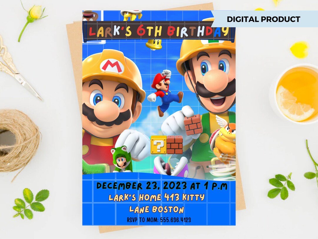 Super Mario Birthday Invitation, Super Mario Bros Instant Download