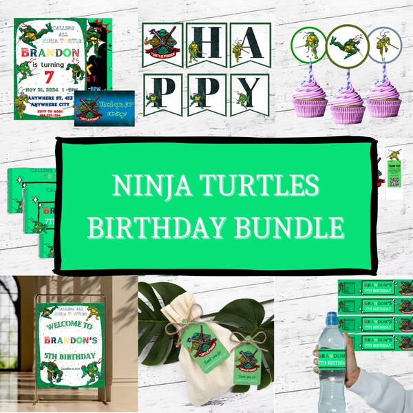 Ninja Turtle Mega Birthday Party Bundle, Party Kit TMNT Themed Boys Birthday, Printable Party Set, Mutant Ninja Birthday Bundle