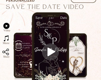 Elegante video invitación animada para guardar la fecha de boda (descarga digital)