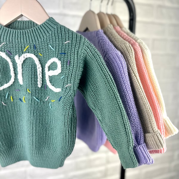 Personalized One Birthday Sweater - Custom Hand-Embroidered Baby Jumper