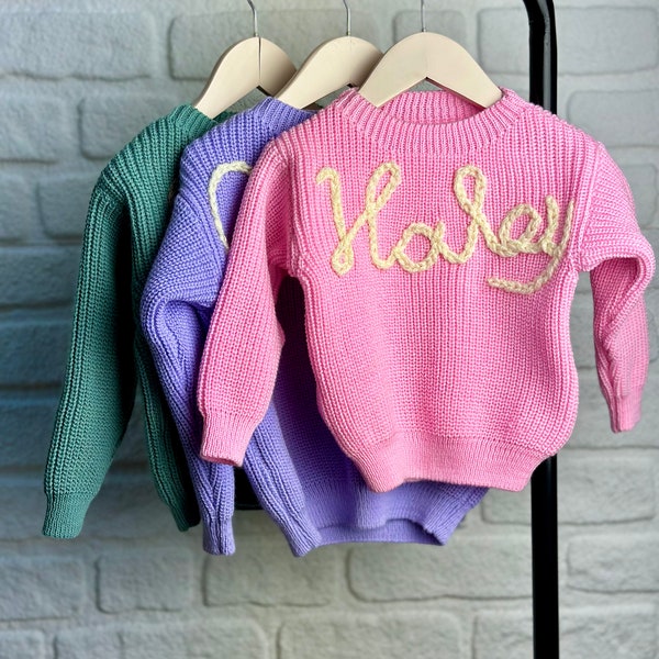 Custom Name Baby Sweater Hand Embroidered Personalized for Baby Girls, Ideal Baby Shower & Christmas Gift