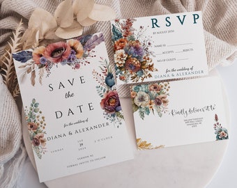 Floral Wedding Save the Date & RSVP Template (Digital Download)