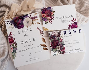 Floral Wedding Save the Date & RSVP Template (Digital Download)