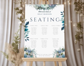 Light Blue Floral Seating Chart | Printable Modern Wedding Seating Chart | Digital Download Bridal Shower Seating Chart Template