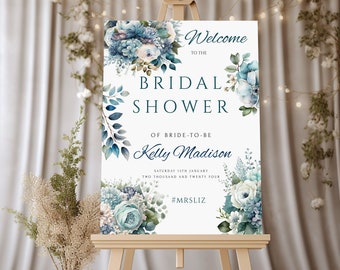 Floral Bridal Shower Welcome Sign: Light Blue Design (Digital Download)