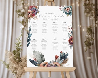 Instant Download Minimalist Floral Seating Chart | Editable Template Wedding Seating Chart | Wedding Seating Chart Poster | Seating Chart