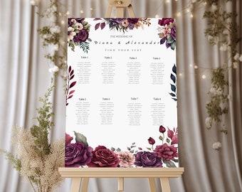 Instant Download Minimalist Floral Seating Chart | Editable Template Wedding Seating Chart | Wedding Seating Chart Poster | Seating Chart