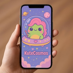 Kawaii Frog Phone Wallpaper – Fruffy in the Space – Cute Lock Screen by KuteCosmos