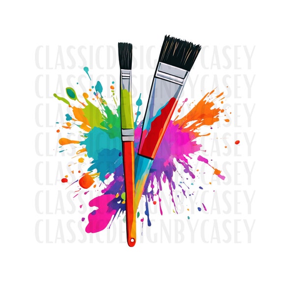 Paintbrushes clipart, Paintbrush splash clipart PNG, 300 DPI instant download