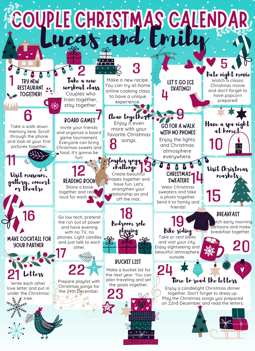 Paar Adventskalender, Weihnachtskalender, paar Aktivitäten, Liebe