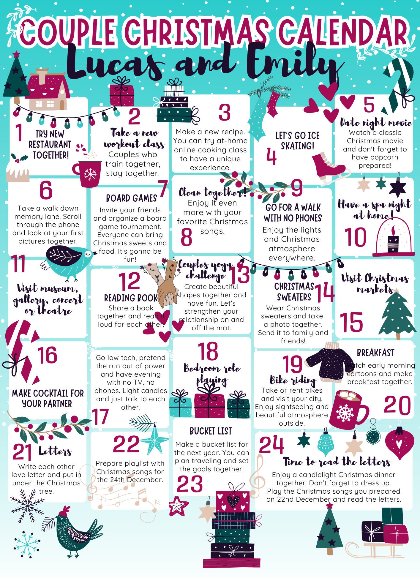 Couple Advent Calendar Christmas Calendar Couple Activities Etsy UK