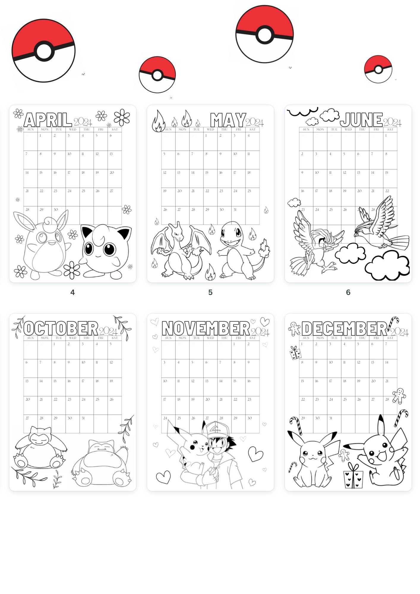 Pokemon Calendar 2024, Coloring Pages Calendar, Kids Calendar Printable Pokemon Calendar 2024, Coloring Pages Calendar, Kids Calendar Printable