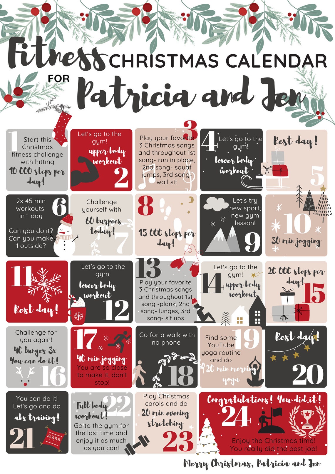 2 Fitness Advent Calendar&meal Plan, Christmas Calendar, Workout