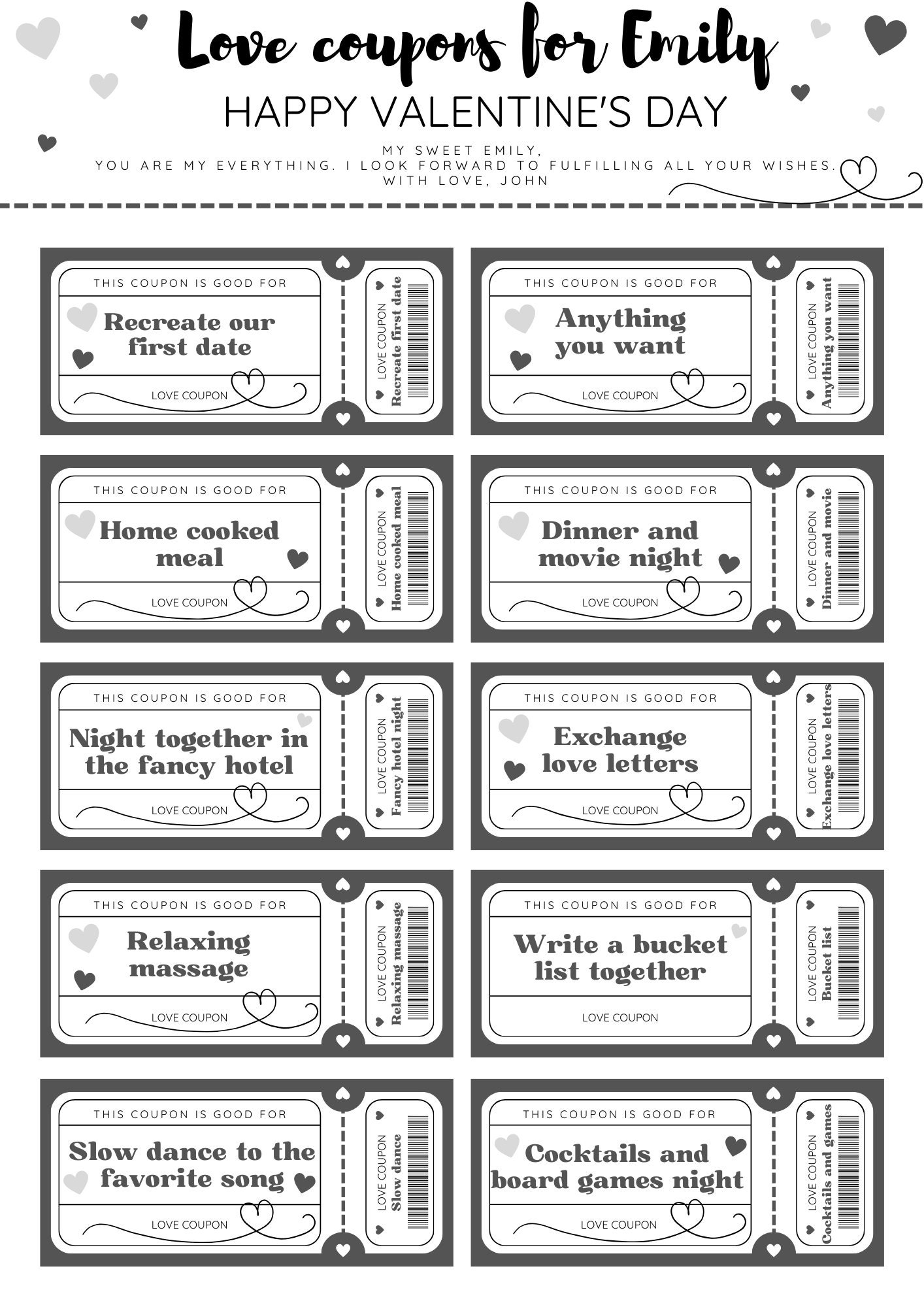 Customizable Love Coupon Book, Personalized Coupon Book, Valentine's