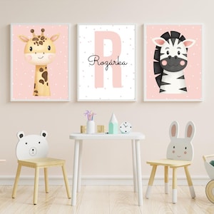 3 Animal Safari Custom Nursery Prints, Set of 3 Personalised name Print,Nursery Wall Art, Watercolor Child Kids Decor, Safari, Animal decor
