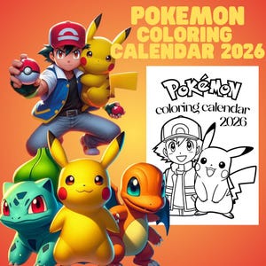 1 FREE calendar, Pokemon Coloring Calendar 2026, Minecraft Roblox,Coloring Pages, Kids Calendar Monthly Printable, Pikachu, Home-school