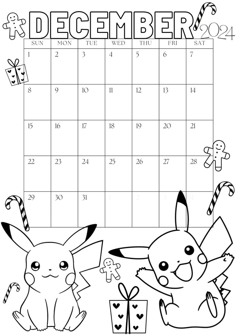 Pokemon Calendar 2024, Coloring Pages Calendar, Kids Calendar Printable